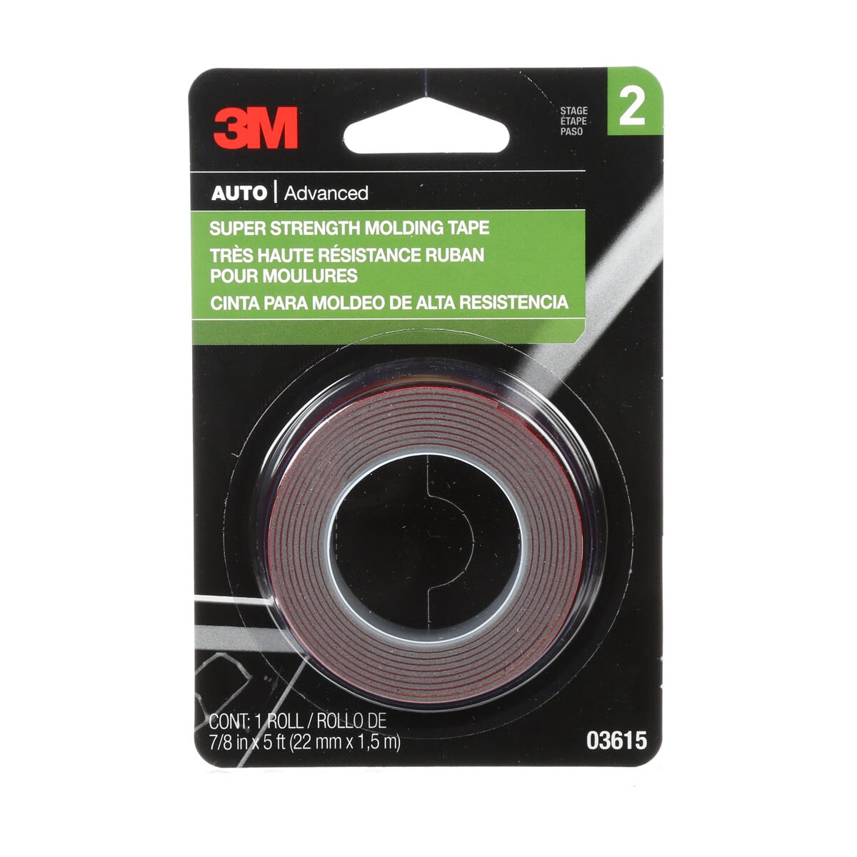 3M 7000000531 Super Strength Molding Tape, 5 ft L x 7/8 in W, 0.045 in THK, Acrylic Adhesive, Black