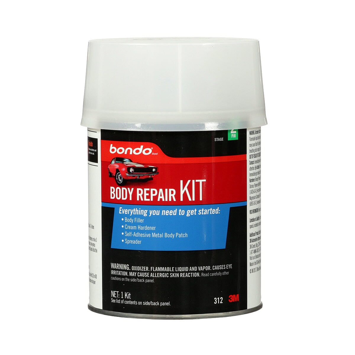 Bondo 7010328125 Body Repair Kit, Can Container, Light Gray/Red, Liquid Form