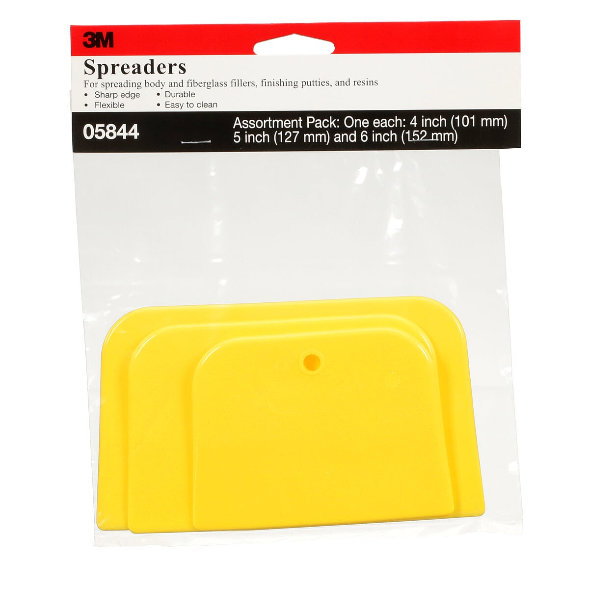 3M 7100143457 Spreader, 4 in, 5 in, 6 in W, For Use With Fiberglass Fillers, Finishing Putties, Resins and Spreading Body, Plastic, Yellow