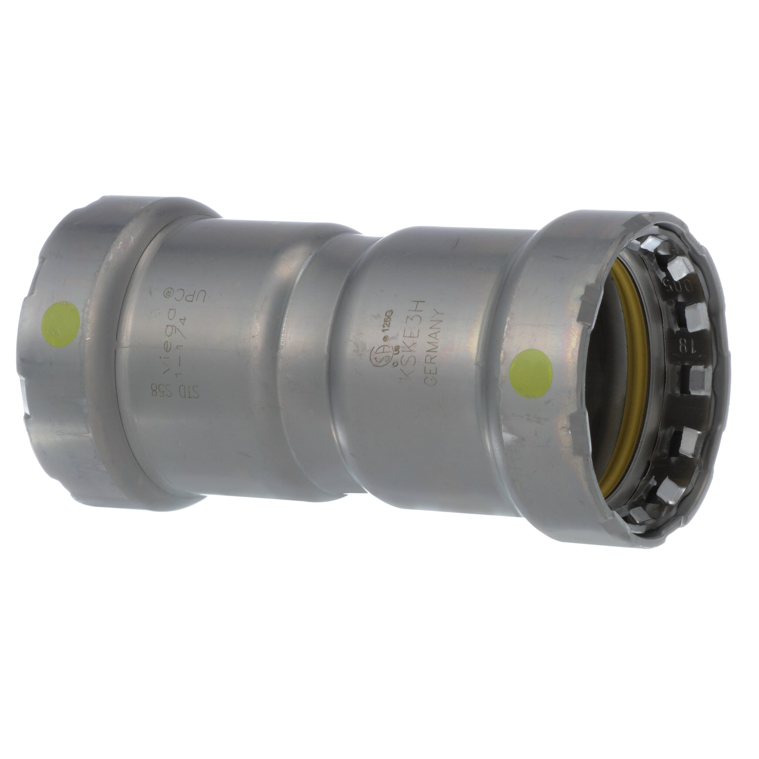 MegaPress® 25016 Pipe Coupling With Stop, 1-1/4 in Nominal, Press End Style, Carbon Steel